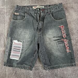 Men's Vintage Y2K Paco Jean Black Faded Gray Baggy Skate Spell Out Shorts Sz 32